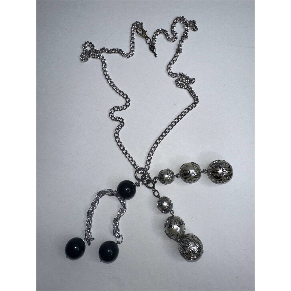Sarah Coventry Necklace Silver Tone Ball Bead Add On Spring Clip Caged Pearl 24"